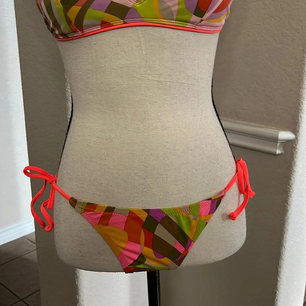 J. Crew Shattered Swirl triangle bikini bright multicolored swimsuit Size XS